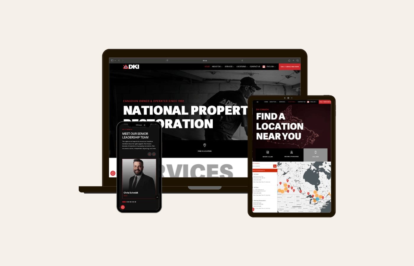 DKI Canada website rebuild by Creative Scope shown on laptop, tablet and phone