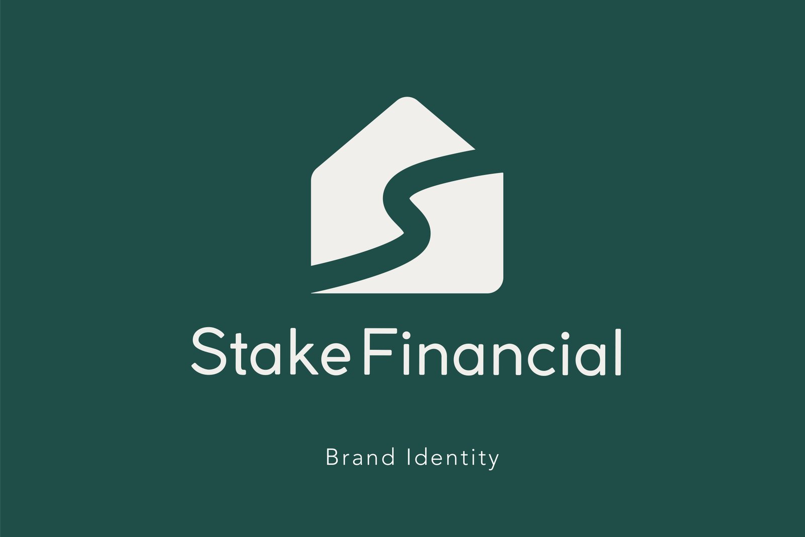 Stake Financial — brand identity cover with primary lockup on Pine Green