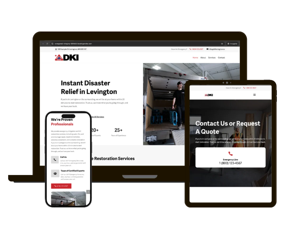 DKI member template 01 — light layout shown on laptop, tablet and phone