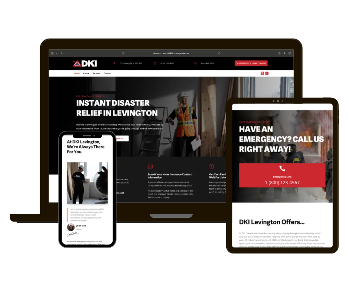 DKI member template 03 — editorial layout shown on laptop, tablet and phone