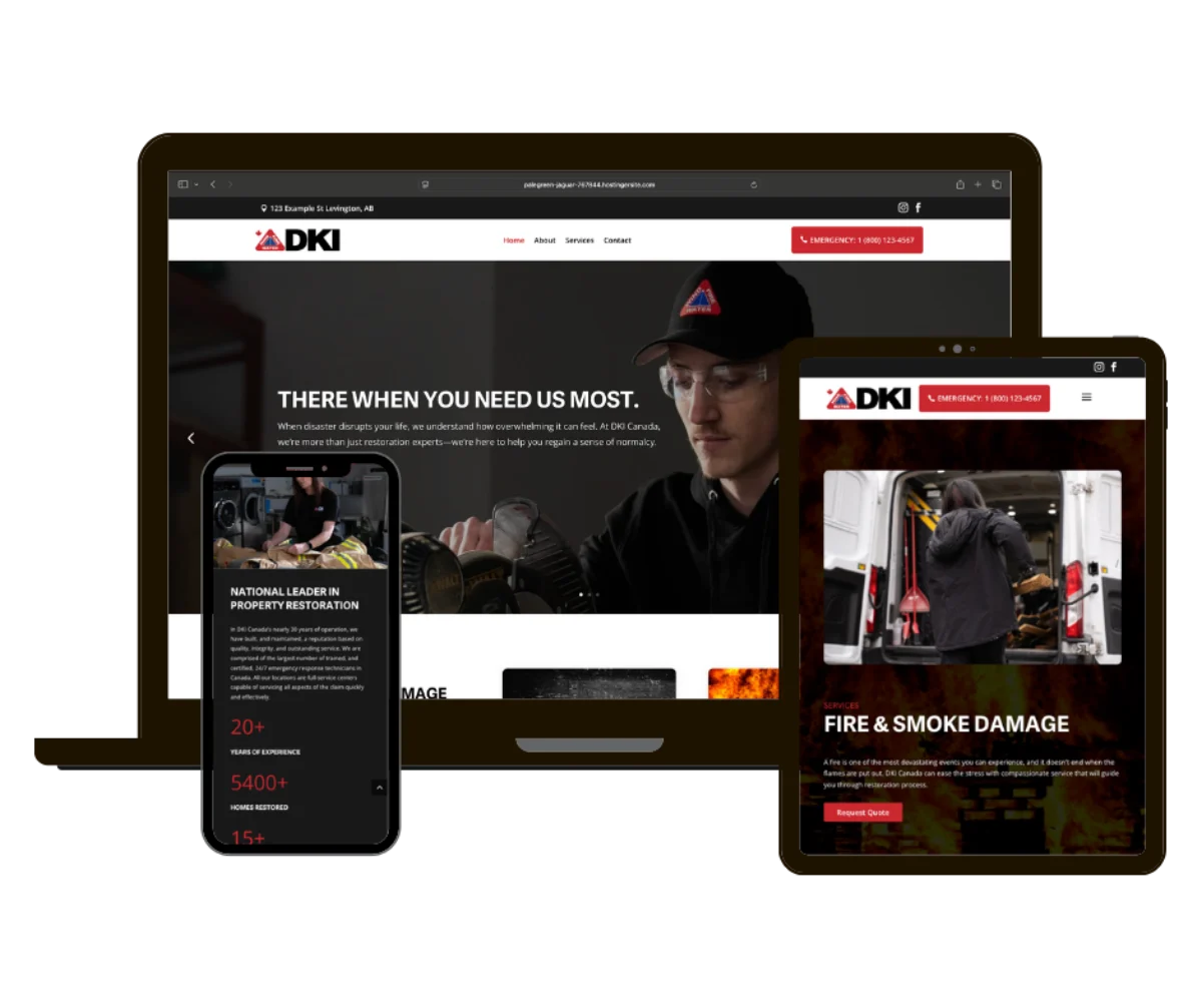 DKI member template 04 — bold slider layout shown on laptop, tablet and phone