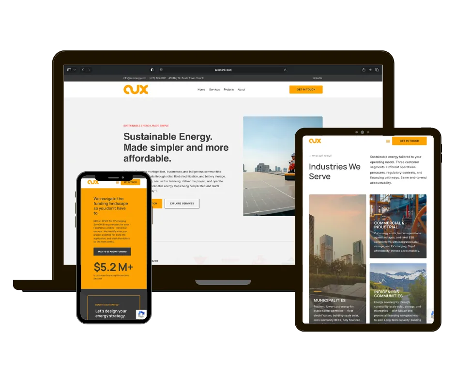 Aux Energy website on laptop, tablet and phone