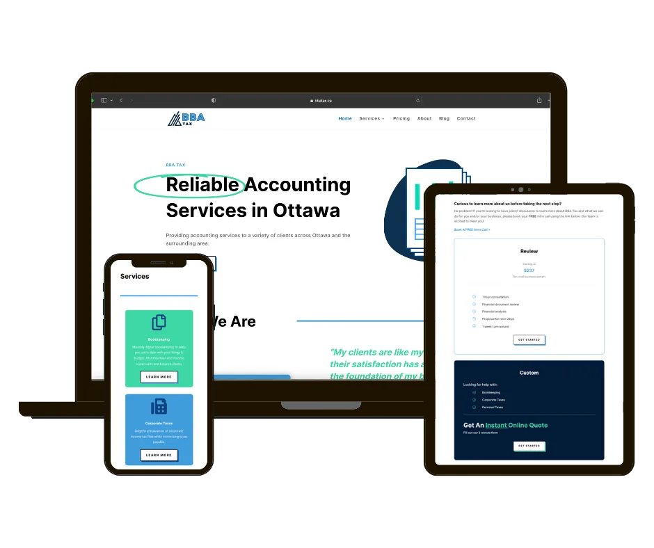 BBA Tax website on laptop, tablet and phone