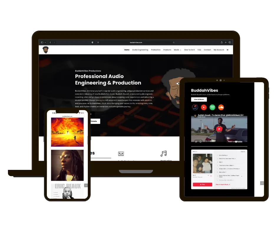BuddahVibes website on laptop, tablet and phone
