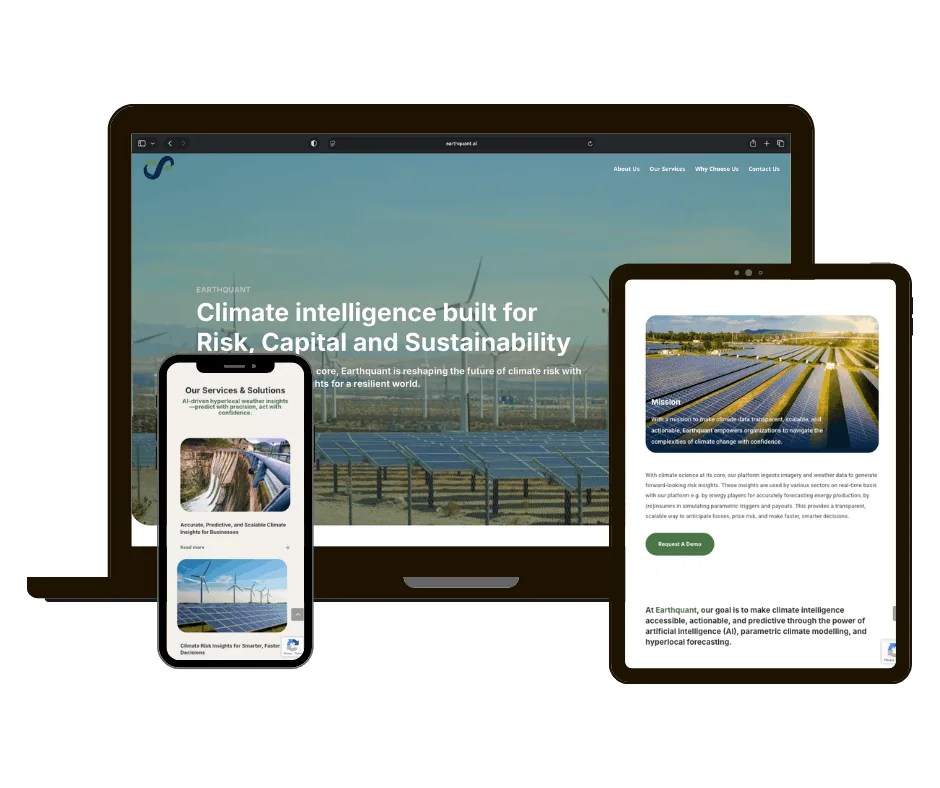 Earthquant website on laptop, tablet and phone