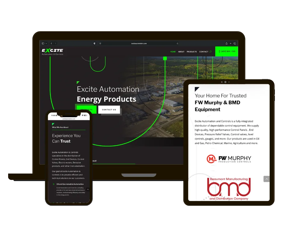 Excite Automation website on laptop, tablet and phone