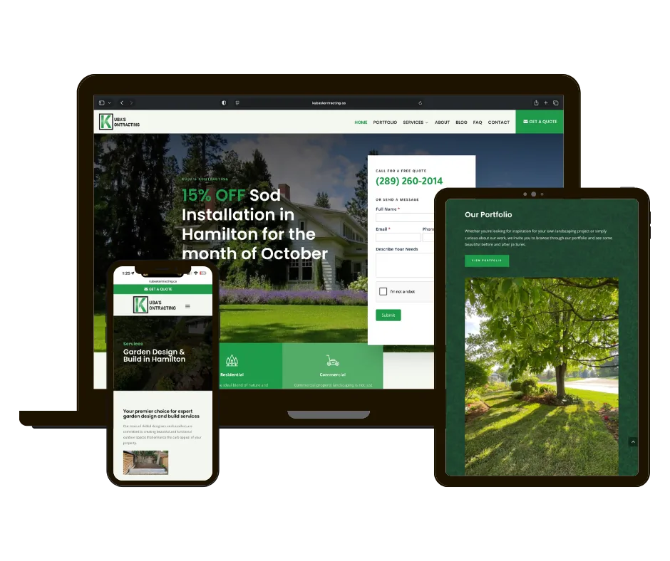 Kubas Kontracting website on laptop, tablet and phone