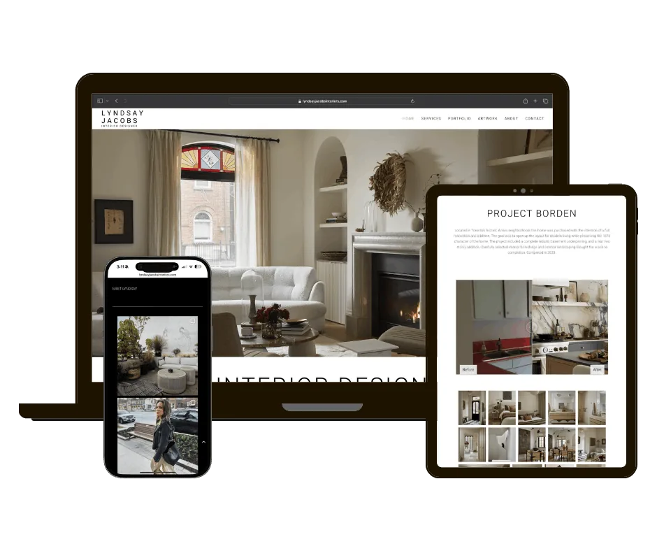 Lyndsay Jacobs Interiors website on laptop, tablet and phone