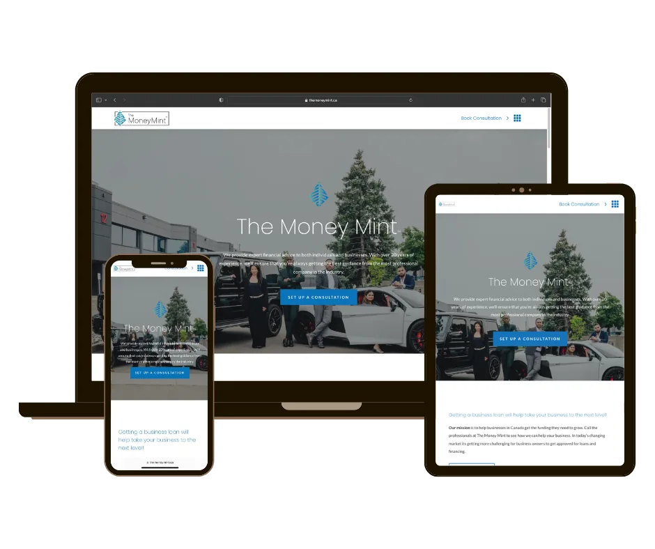 The Money Mint website on laptop, tablet and phone