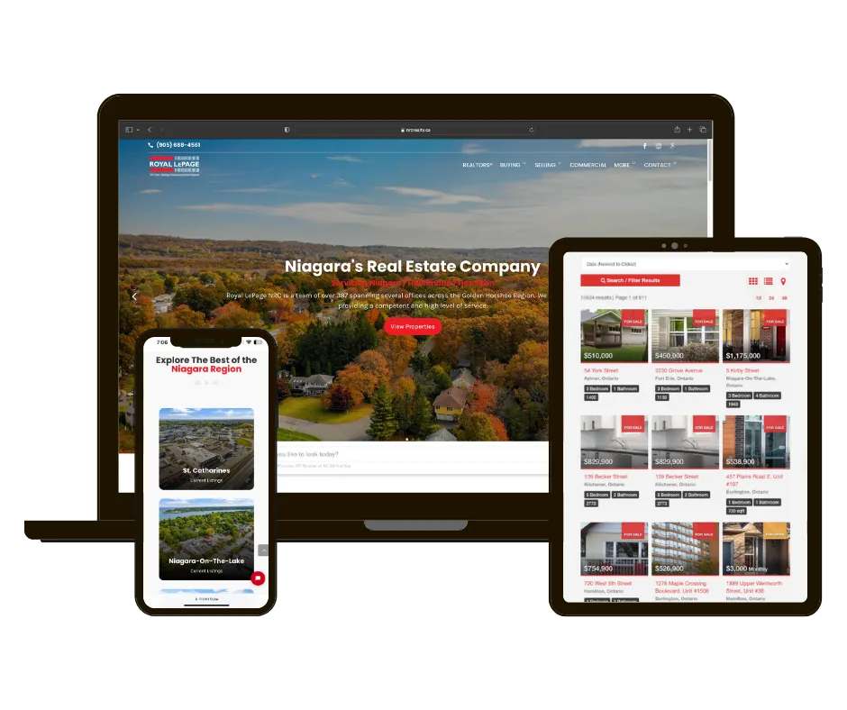 Royal LePage NRC website on laptop, tablet and phone