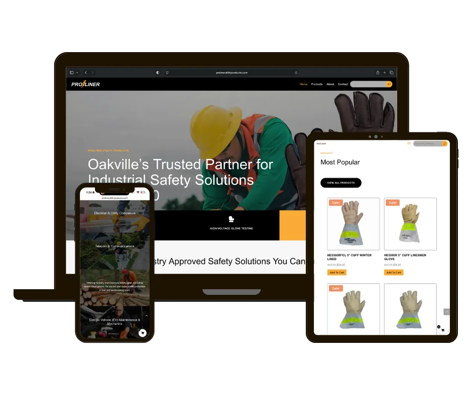 ProLiner Utility Products website on laptop, tablet and phone