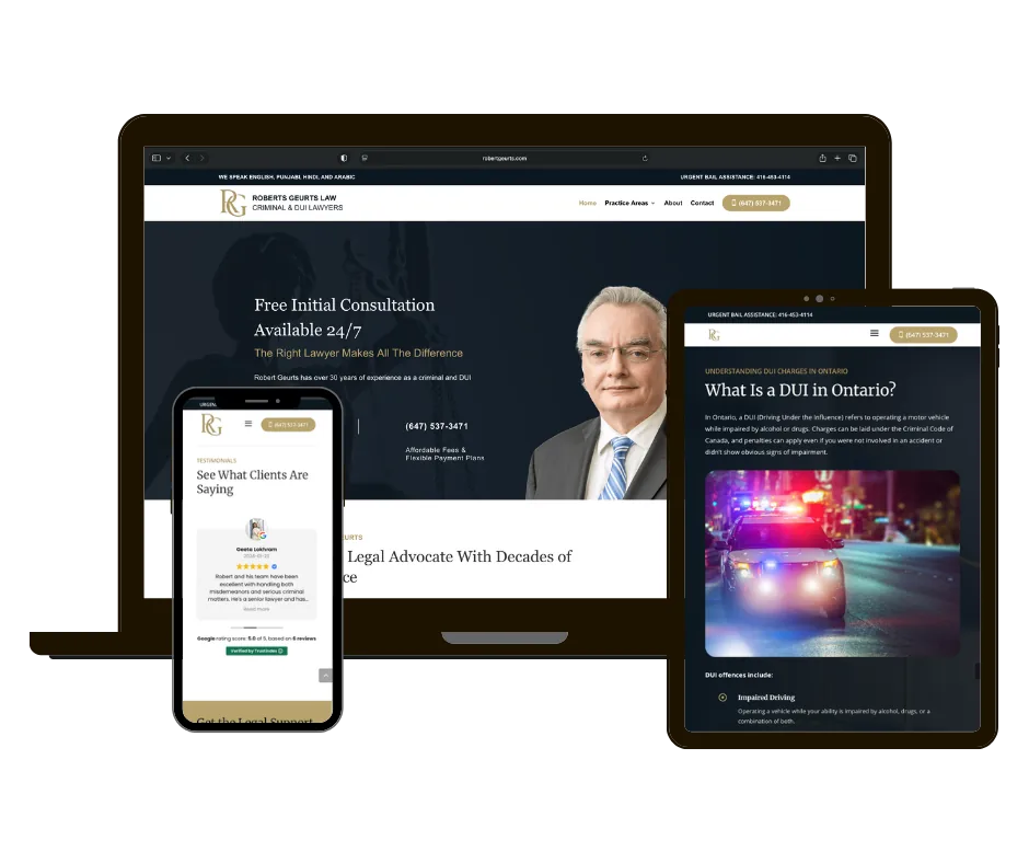 Robert Geurts Law website on laptop, tablet and phone