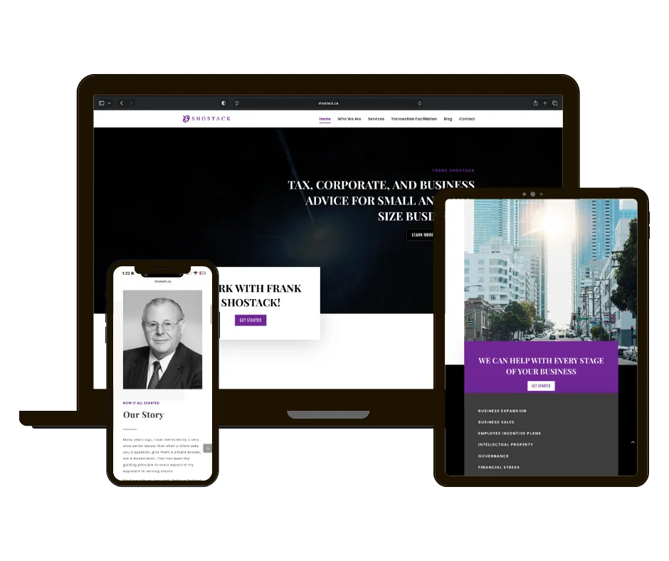 Shostack website on laptop, tablet and phone