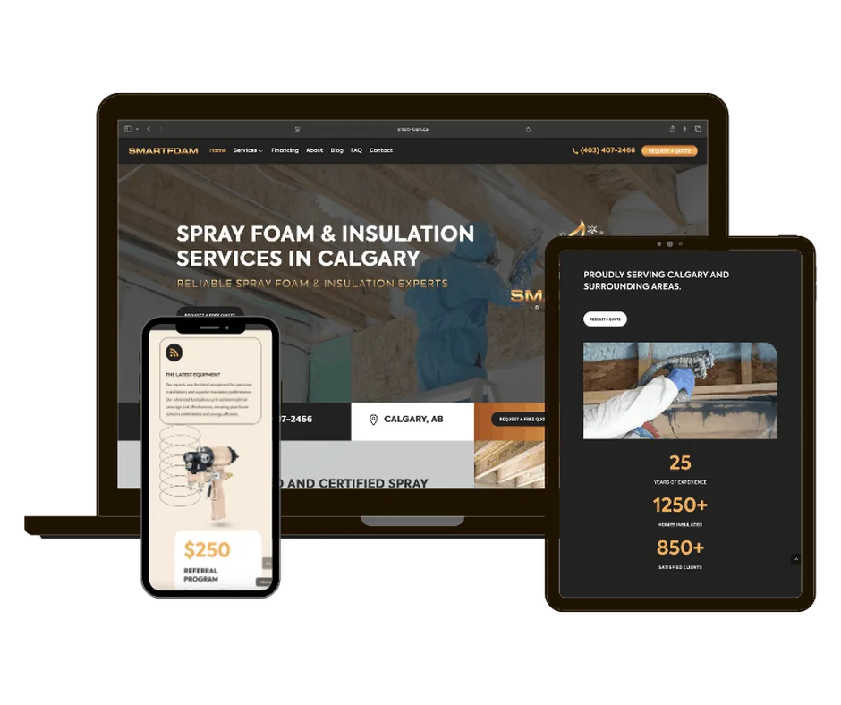 SmartFoam Insulation website on laptop, tablet and phone