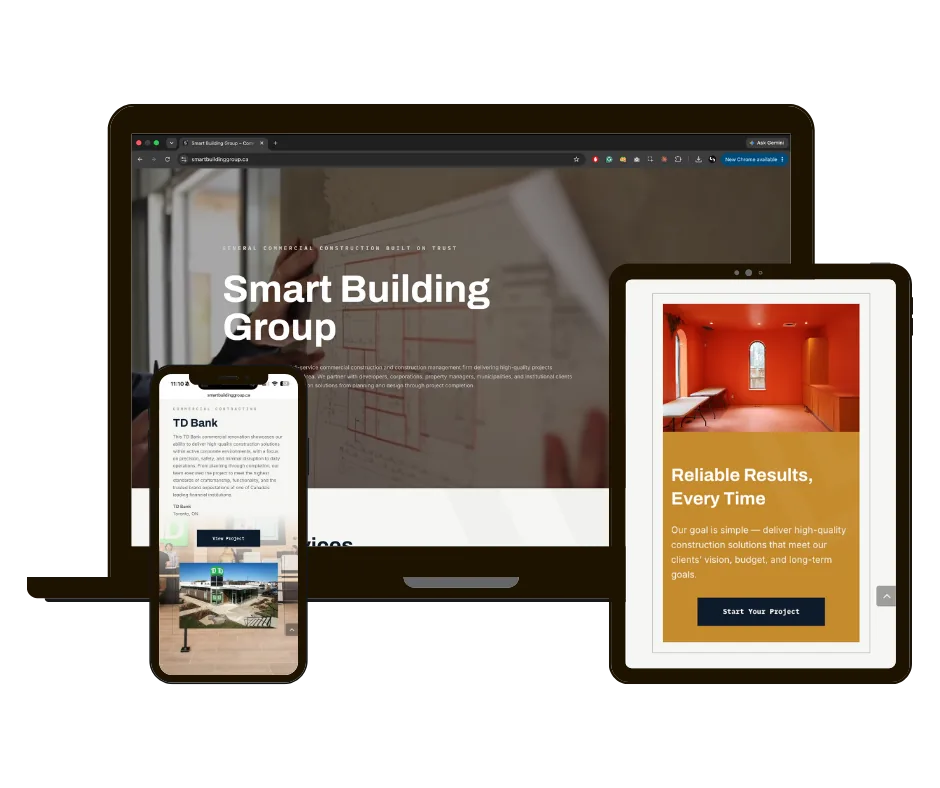 Smart Building Group website on laptop, tablet and phone