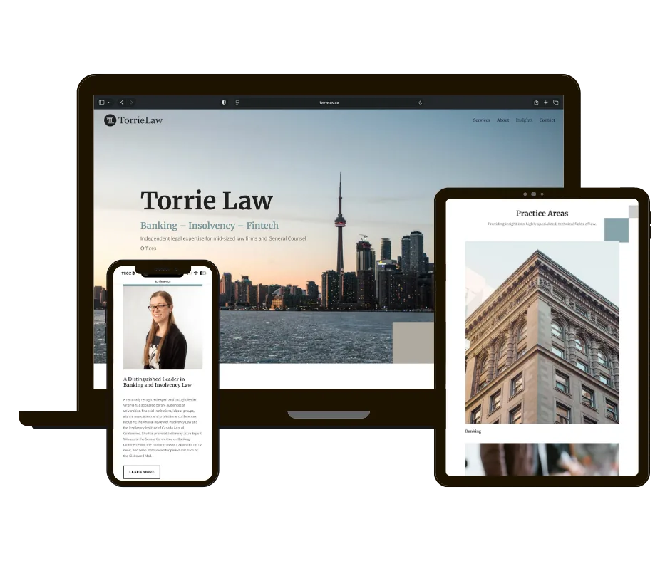 Torrie Law website on laptop, tablet and phone