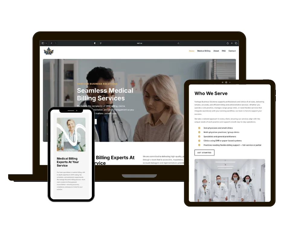 Vantage Business Solutions website on laptop, tablet and phone