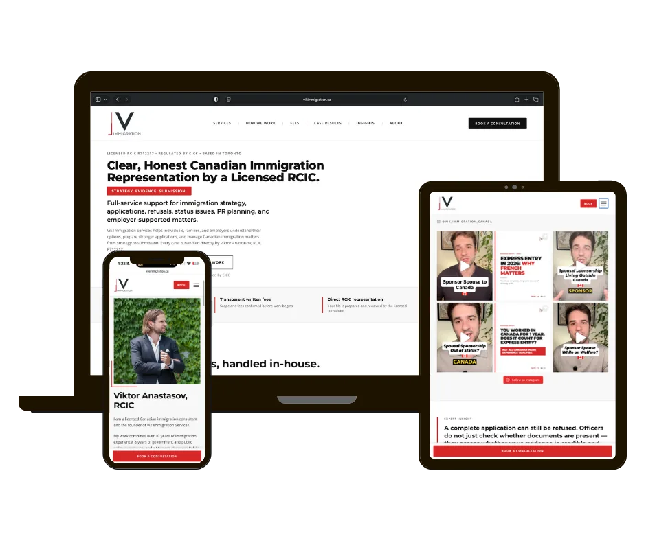 Vik Immigration website on laptop, tablet and phone